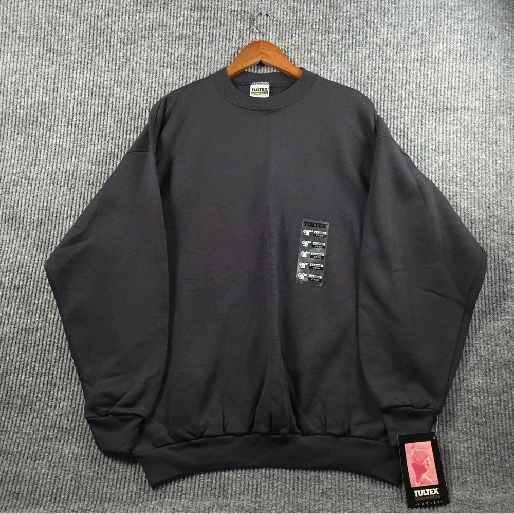 VINTAGE TULTEX MAXIMUM SWEATS BLANK BLACK CREWNECK SWEATSHIRT NWT‎ 90S WOMENS XL